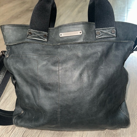 MANDARINA DUCK Dark Gray Leather Large Tote Bag Purse Handbag - Picture 1 of 13